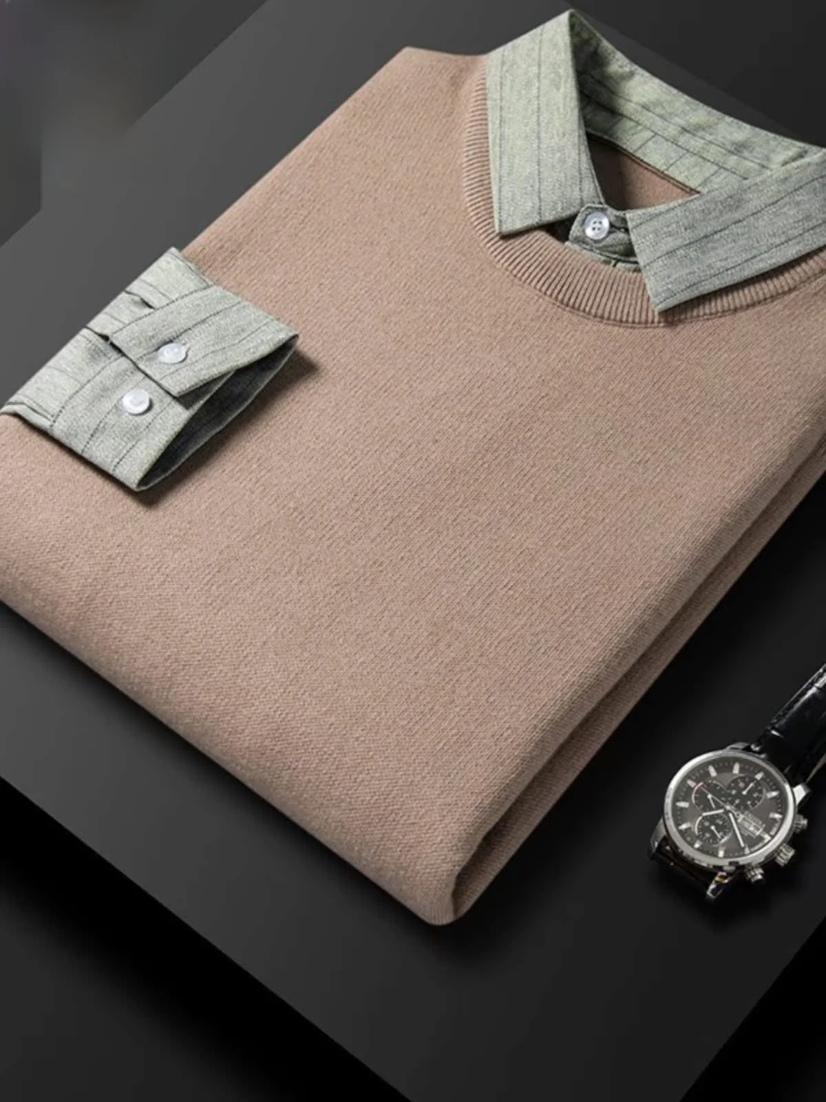 

Thiened вязаный свитер, повседневный мужской свитер с воротником-стойкой среднего возраста, осень-зима, новый Sle Faion Urban Sle Long Sve...