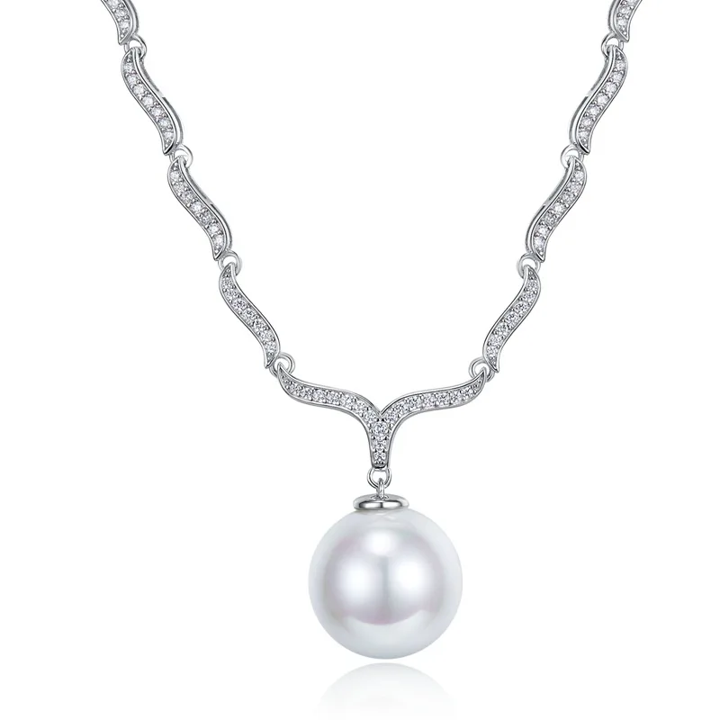 

New 16mm round white pearl pendant with minimalist European and American style s925 silver necklace 42cm