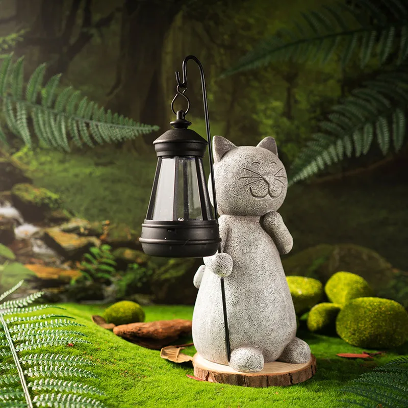 

Creative Solar Lantern Cat Resin Statue Nordic Abstract Ornaments For Figurines Interior Sculpture Room Home Decor