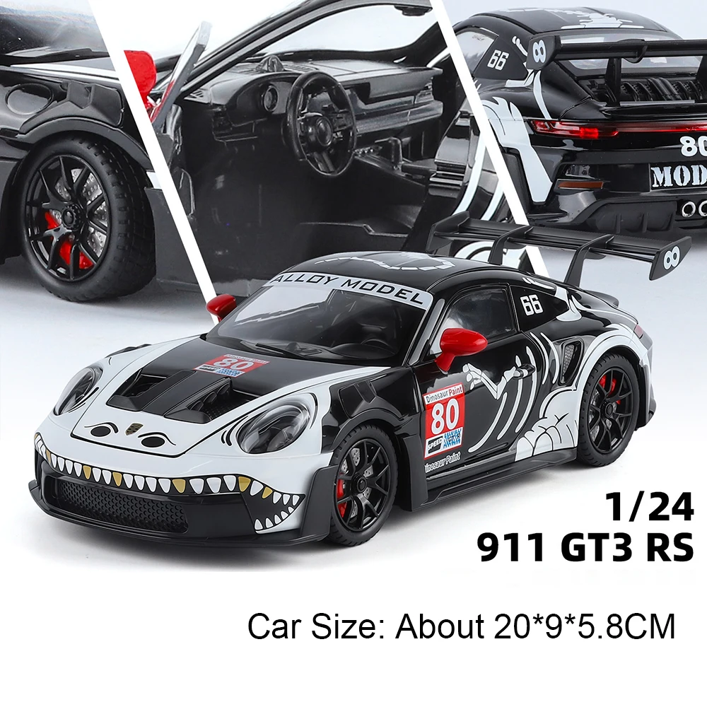 1:24 911 GT3 RS Miniature Sportcar Alloy Diecast Toy Model Shock Absorption Doors Opened Sound Light Vehice Collectible Ornament