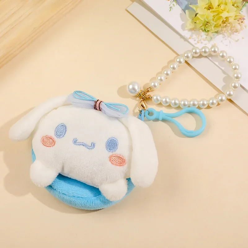 Sanurgente-Porte-monnaie en peluche Anime My Melody Hello Kitty, sac pour carte d'identité, lanière perlée, sac à monnaie pour fille, cadeau d'anniversaire Kawaii Coussins