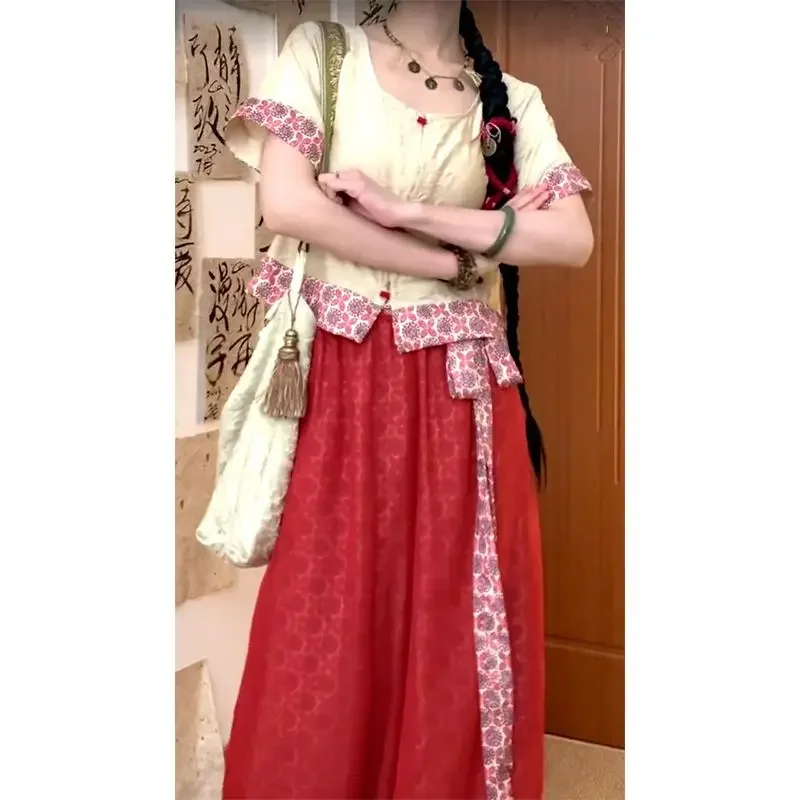 Chinese Style Printed Shirt Set for Women's Summer Vintage Lantern Pants Two-piece Set Traditional Chinese Clothing for Women