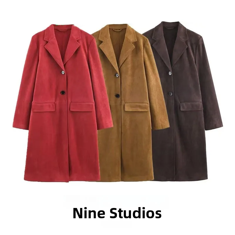 

NINE ZAR Women's Long Coat Jaet with kets Faux Suede Effect Suit Sle Polyester Material Commute Sle Loose Fit