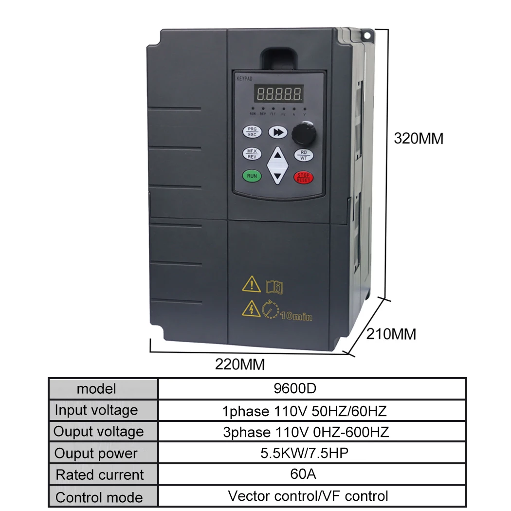 Frequency Converter VFD 110V Controller Inverter 0.4KW-7.5KW One-Phase 110v Input and Three-Phase Output Motor Speed