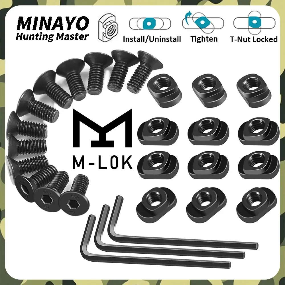 10Pcs M-LOK Screw and Nut Replacement Rails T-Nut Screw Replacement Set for MLOK Handguard Rail Sections Hunting Gun Accessories