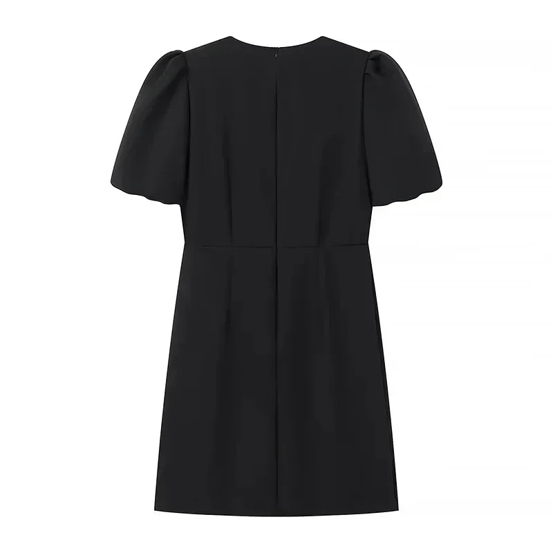 2025 corações cortar vermelho mini vestido mulher verão bowknot preto vestidos curtos para mulheres puff manga elegante vestidos de festa
