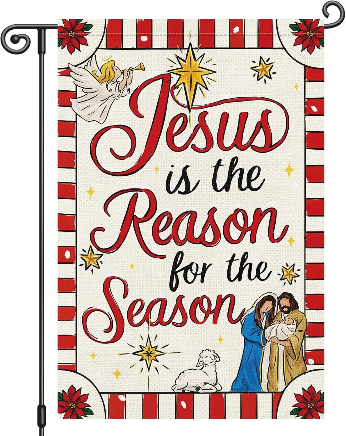 Heyfibro Jesus Is the Reason for the Season Garden Flag 12x18 Inch Double Sided Merry Christmas Garden Flag Christian Nativi IIC