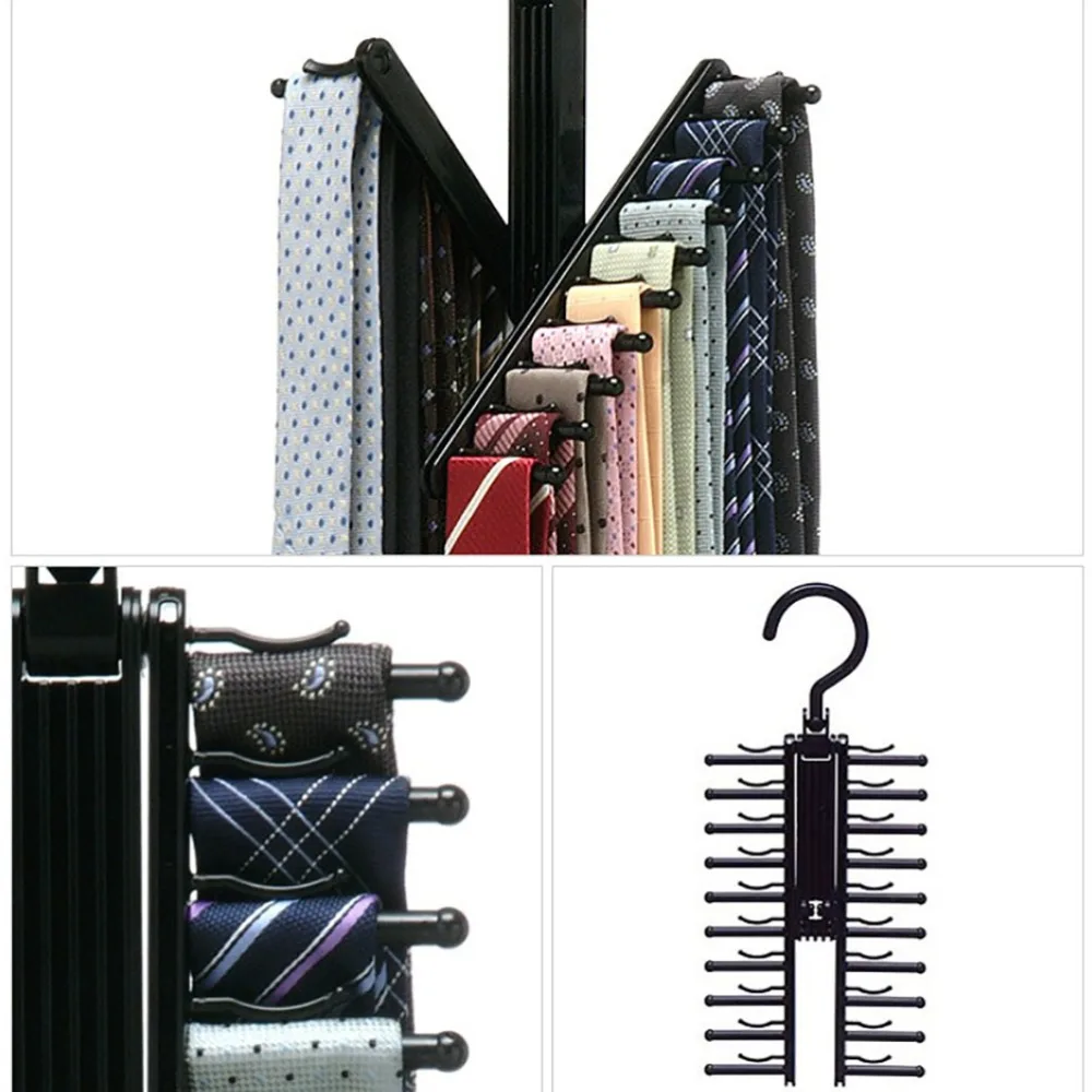Sturdy Plastic Tie Rack Multifunctional Hanging Tie Organizer Space-saving 20 Rows Scarf Holder Wardrobe Organization