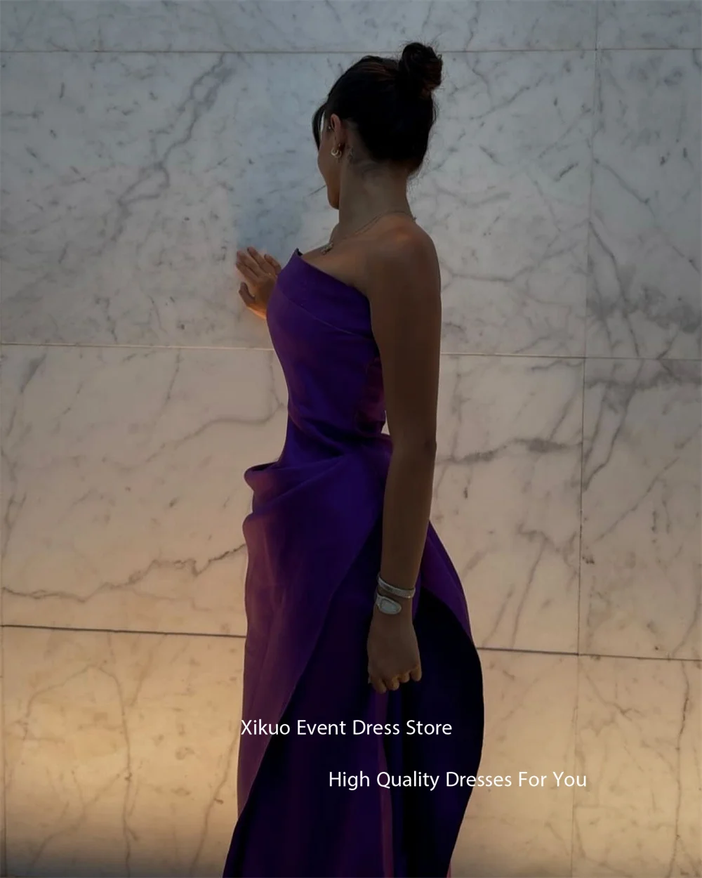 Xikuo Gaun Malam Putri Duyung Antik Arab Gaun Formal Tanpa Lengan Gaun Prom Pesta Panjang Selantai Satin Ungu Wanita Disesuaikan