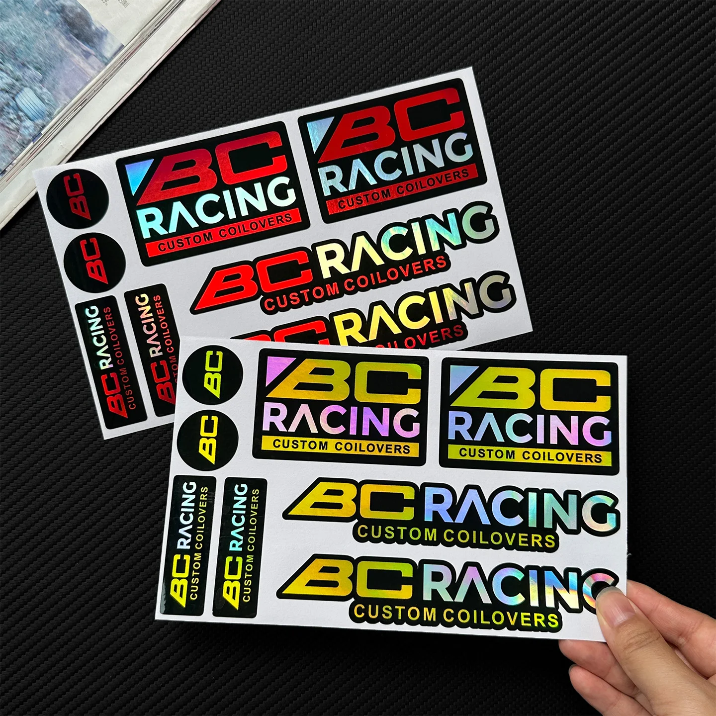 Reflective / Laser Rainbow BC RACING Motorcycle Decor Stickers Auto Car Moto Bike Scooter Modify Accessories Decals Waterproof