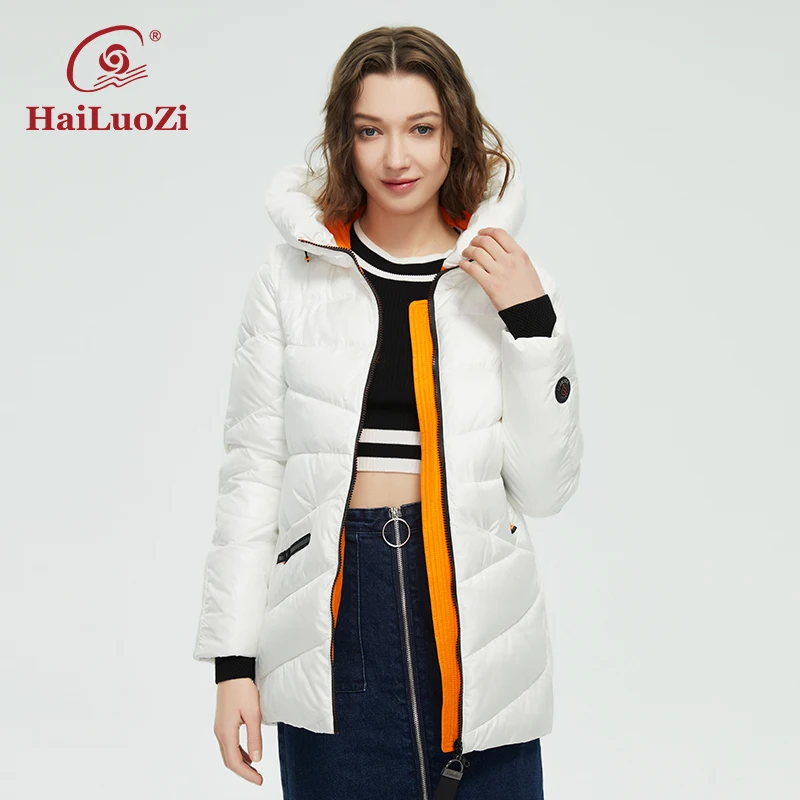 HaiLuoZi 2022 New Winter Women's Jacket Warm and Thick Fashion Coat Beautiful Zipper Design Hooded High Neck Female Parka  886