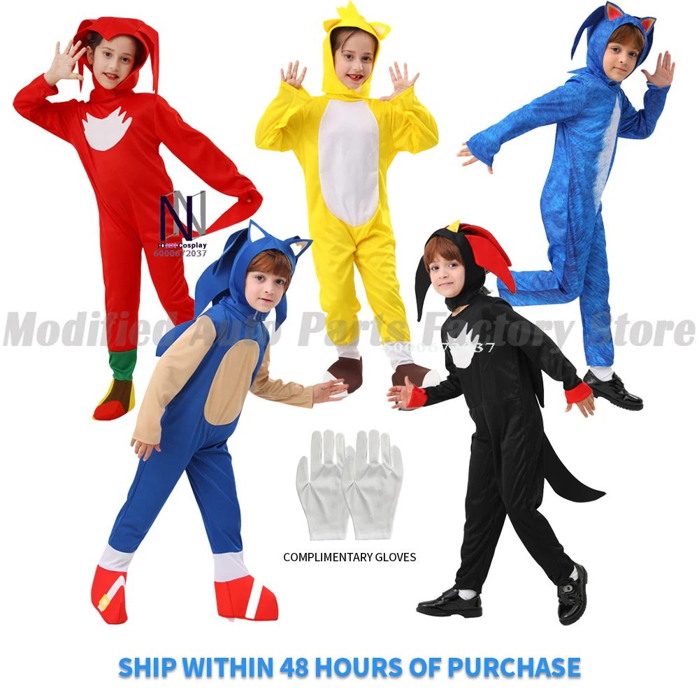 

5Colors Halloween Kids Bodysuit for Boys & Girls-Sonics Anime Cartoon Jumpsuit Cosplay Disguise Costume with White Gloves &Gifts