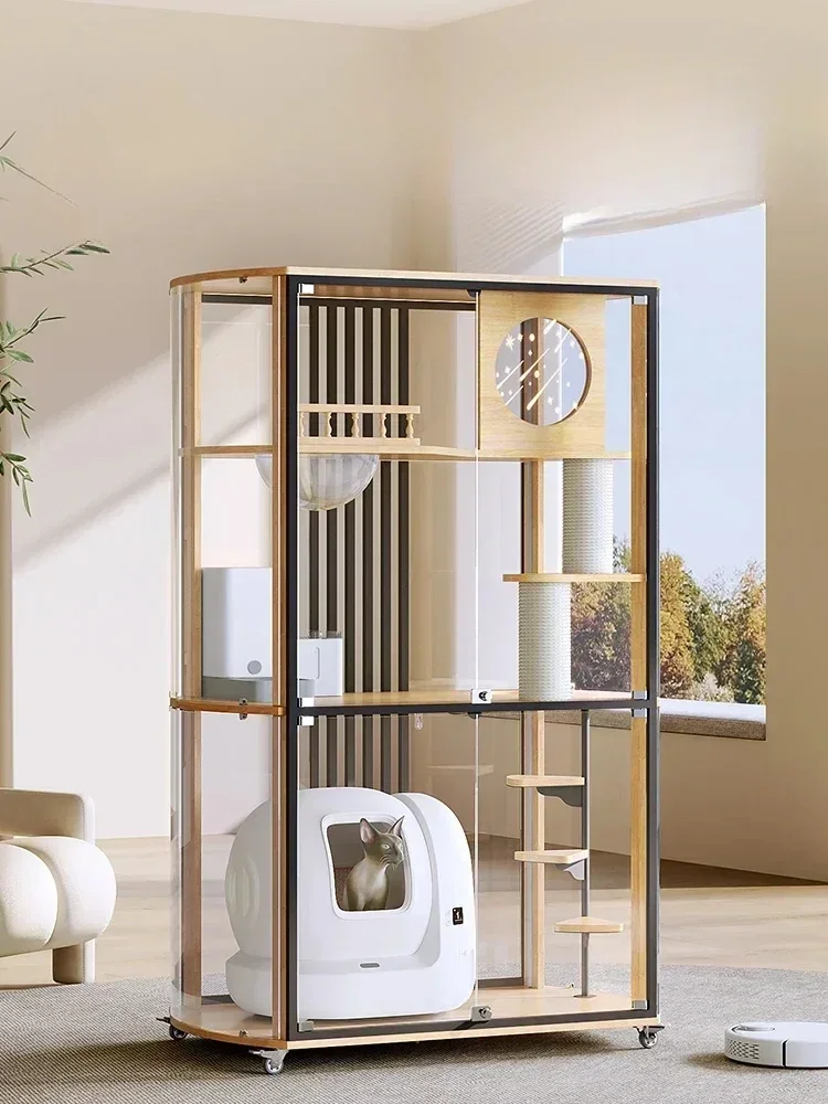 

Cat Villa Panoramic Glass Cabinet Home Cat Cage Super Large Space Cat House Smart Litter Box