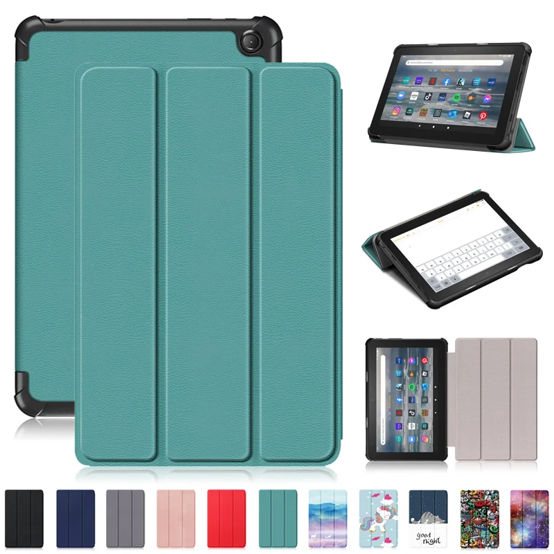 Image of For Amazon Fire 7 2022 Case 7.0 inch Tri-Fold PU Leather Magnetic Stand Smart Cover For All New Kindle Fire 7 2022 Tablet Case