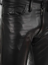 Men Leather Pants Skinny Fit Elasti Fashion PU Leather Trousers Motorcycle Pants Wet Look Stretch Faux Leather  leather  men