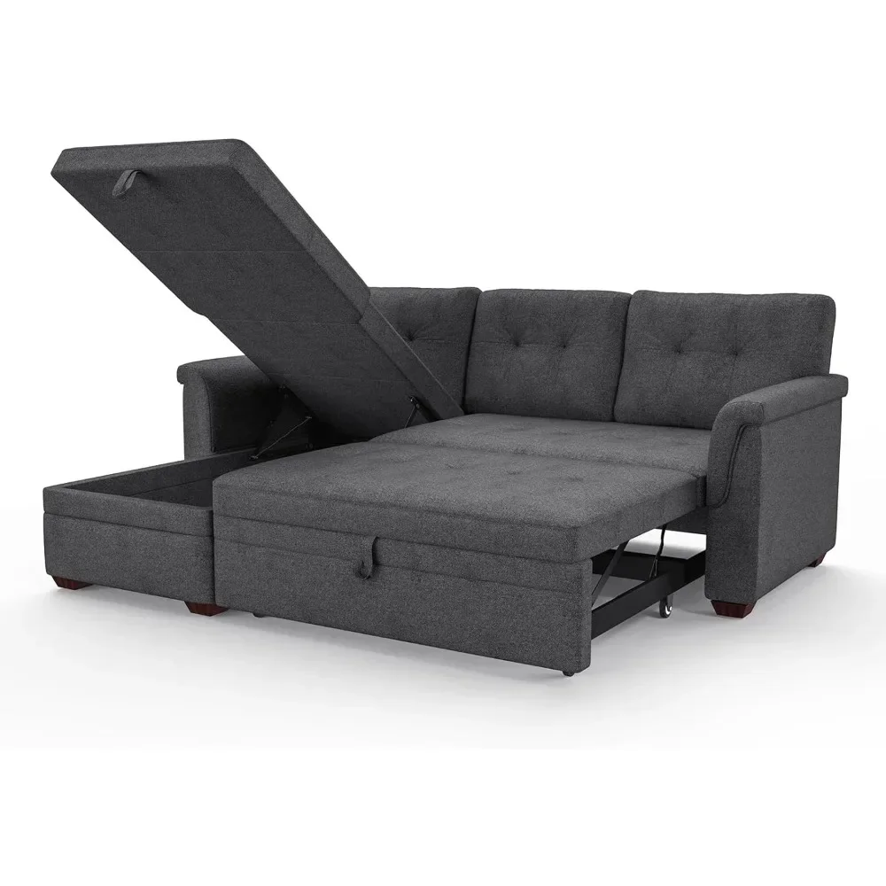 

Sofa 84inch L Shaped Sleeper of Convertible Lounge Pull Out Couch Bed and Storage Chaise for Home Living Room