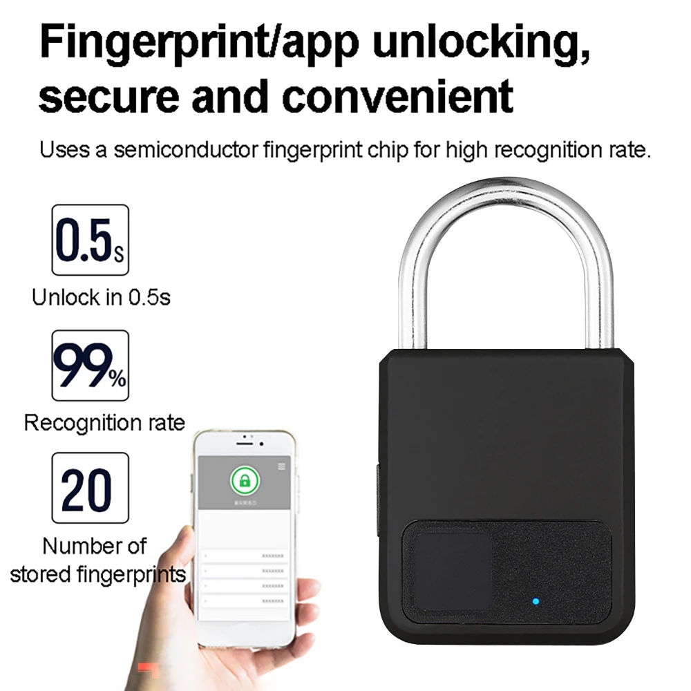 Fingerprint Padlock Waterproof Keyless Security Locker Fingerprint Lock Anti-Theft USB Charge For Bike Gym Locker Luggage