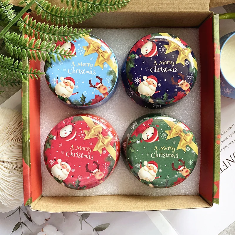 Christmas Candle Jar Candy Flower Tea Gift Box Aromatherapy Tinplate Box Storage Pot Round Shaped Metal Tin Can Gifts Box