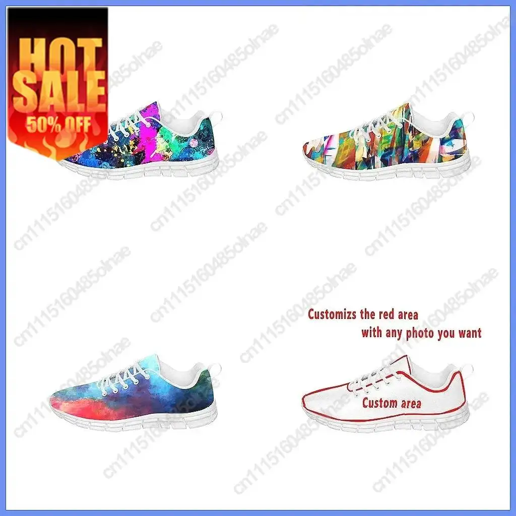 Custom Abstract Sports Shoes for Men Women, Latest White Casual Sneakers, High Quality Running Shoes