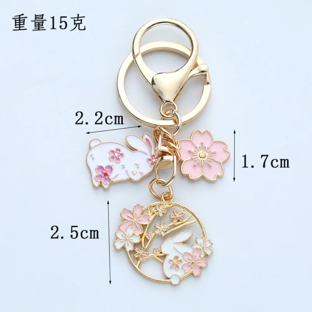 Cute Japanese Enamel Cherry Blossom Rabbit Keychain Handmade Diy Accessories Car Key Bag Pendant Zinc Alloy Jewelry Girl Gift