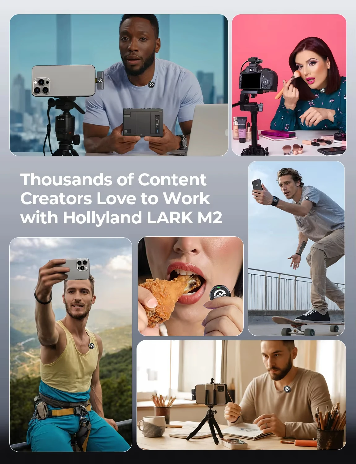 ميكروفون Hollyland Lark M2 اللاسلكي Lavalier لهاتف iPhone وAndroid وإلغاء الضوضاء لكاميرا تسجيل الفيديو والبث
