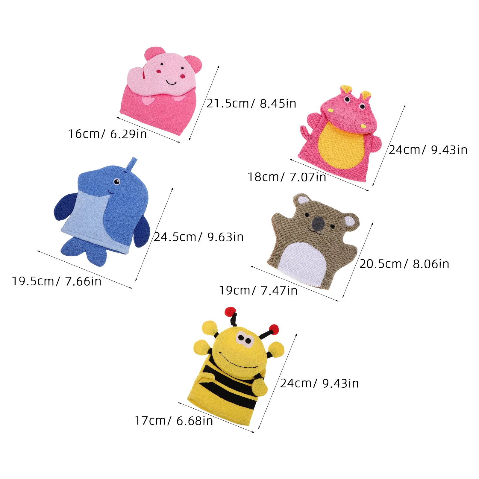 Guante exfoliante para niños, guantes de baño de animales para lavar el cuerpo, diseño de dibujos animados, exfoliante profundo, guante de ducha, exfoliante para niños, 5 uds.