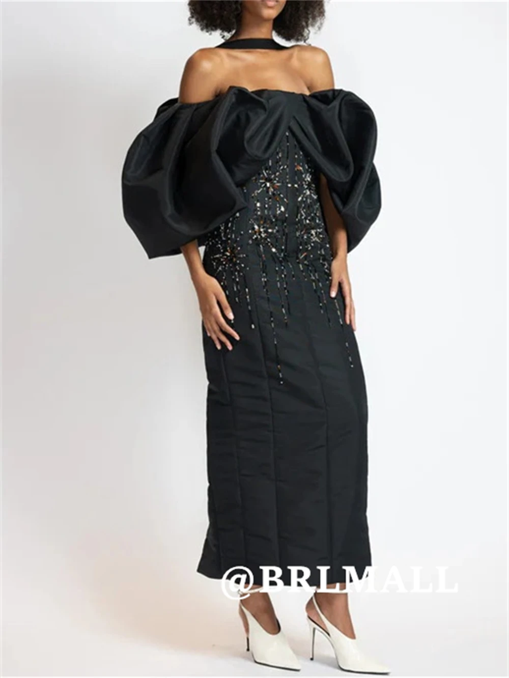 فستان BRLMALL طويل مطرز للنساء من الساتان قبالة الكتف فساتين مناسبة رسمية مخصصة للحفلات الراقصة