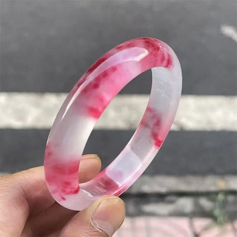 Ice through peach red floating flower jadeite bracelet ice seed purple light women's model