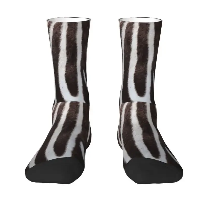 Zebra Striped Pattern Animal Fur Print Mens Crew Socks Zebra Leather Texture Lover Spring Summer Autumn Winter Dress Socks