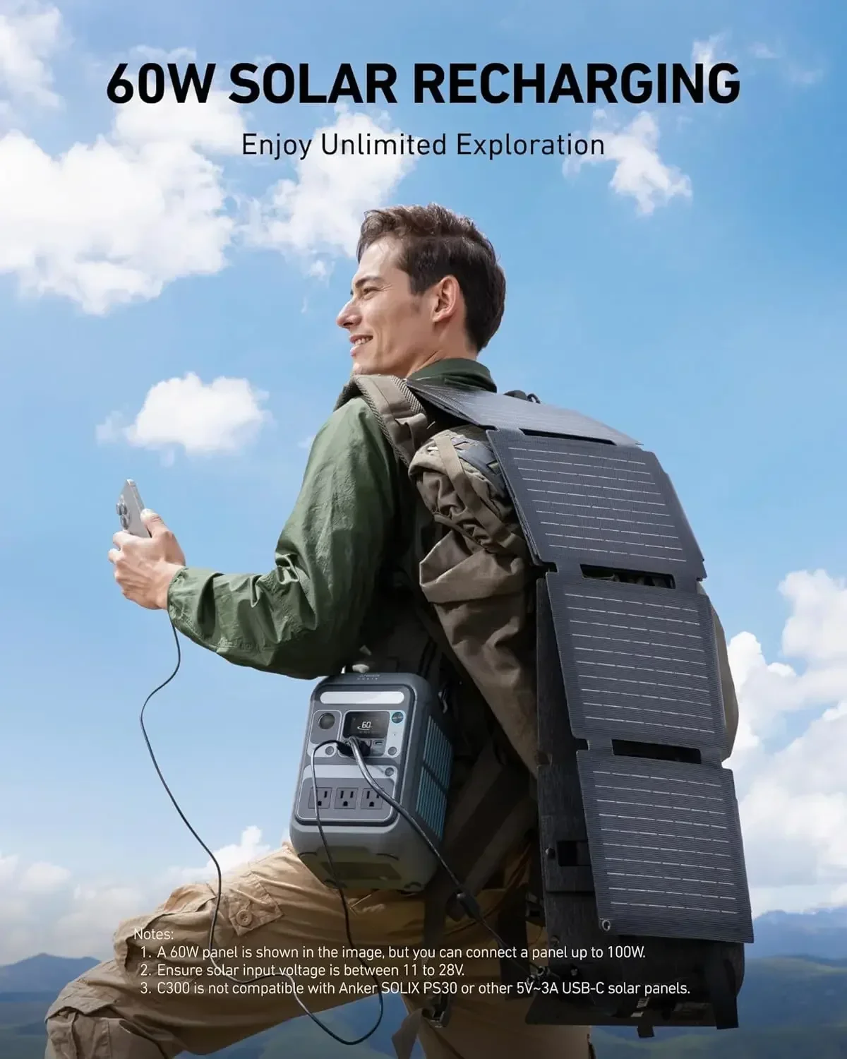 محطة طاقة محمولة SOLIX C300، بطارية LiFePO4 خارجية بقدرة 288 وات في الساعة، مولد طاقة شمسية بقدرة 300 وات (600 وات)، شحن سريع في اتجاهين بقدرة 140 وات