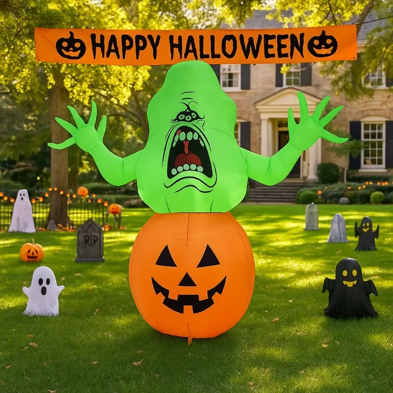 5FT Halloweenoween Inflatable Toys Pumpkin Green Ghost Blow Up Model Luminous Build-in LED Lights  Ornaments Gifts Inflatable
