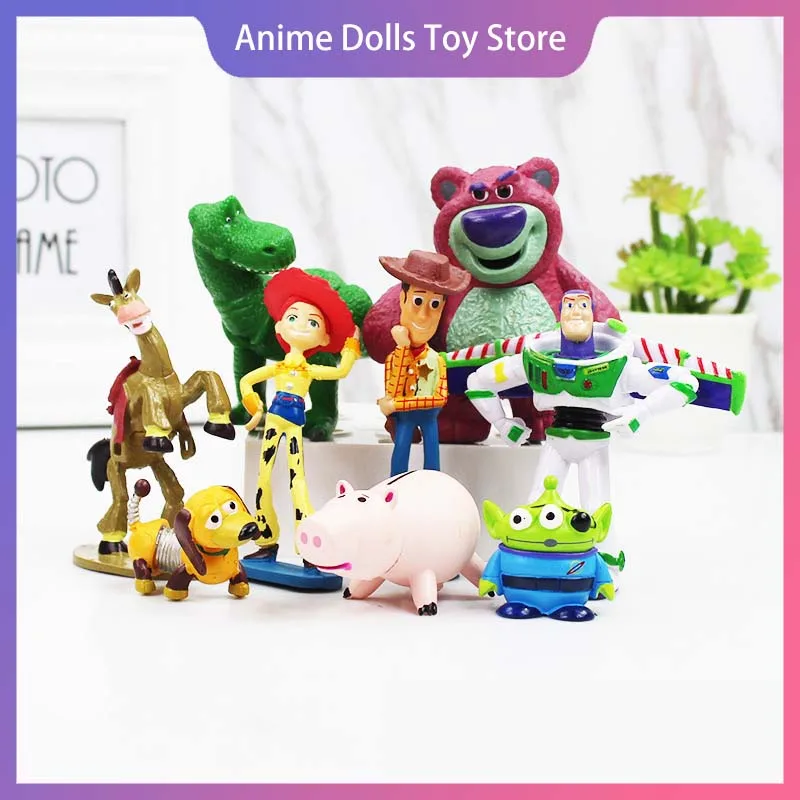 9pcs Disney Action Figure Toy Story Woody Reese Buzz Lightyear Lotso Cartoon Model Toy Desktop Decor Collection Kid X-Mas Gift