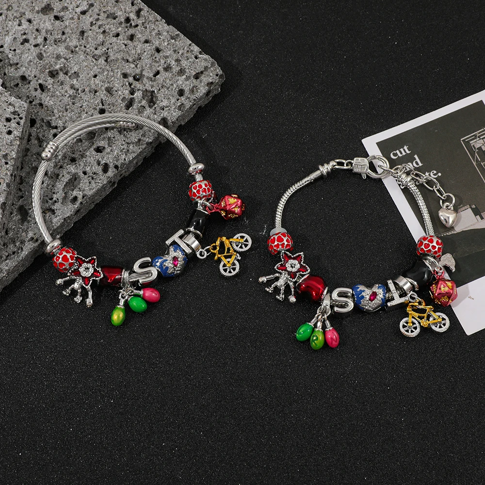 Handmade Snake Chain Bracelet with Flower Enamel Charms Teenage Jewelry Gift Decorative Charm Bracelets for Teens