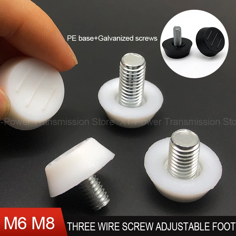 M6 M8 Bottom Three Line Anti Slip Adjustable Foot Cabinet Table Leg Height Adjustable Foot Pad Furniture Accessories Black/white