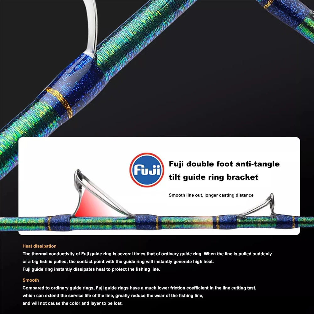 قضيب قارب FUJI Deep Sea الكامل 150 #   صنارة صيد من الألياف الزجاجية الصلبة شديدة التحمل من قطعة واحدة للبكرات الكهربائية وصيد الأسماك في المياه المالحة في الخارج