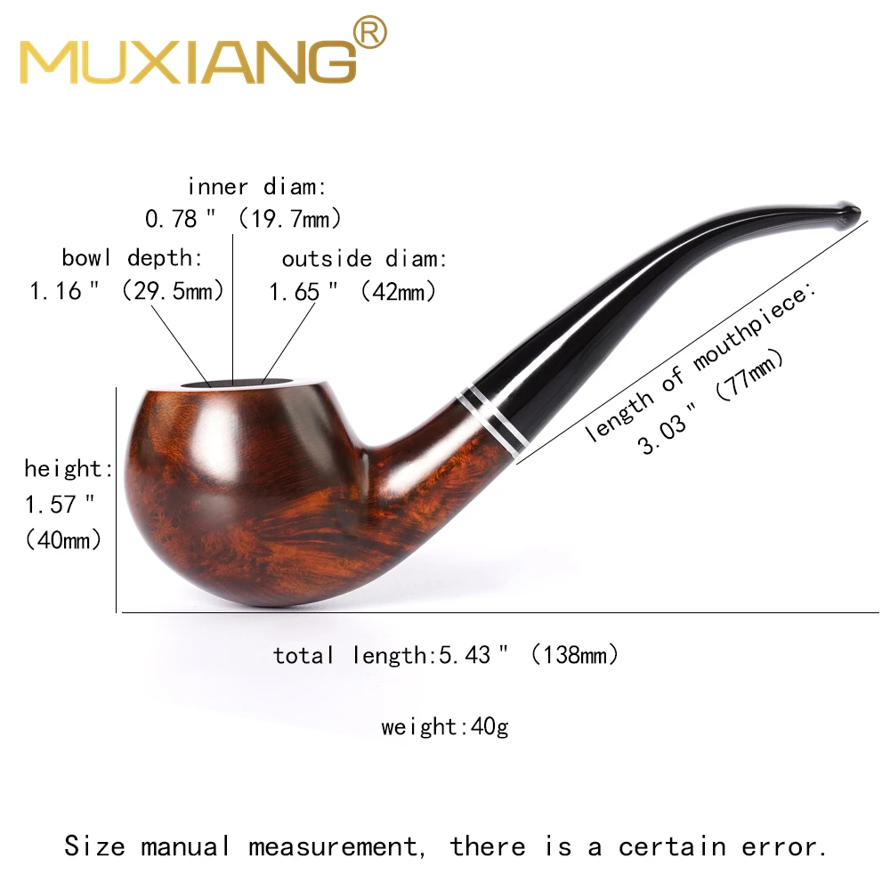 

MUXIANG handmade briar tobacco pipe Holmes curved handle pipe acrylic pipe mouth 9mm pipe channel smoking pipe Father's Day gift