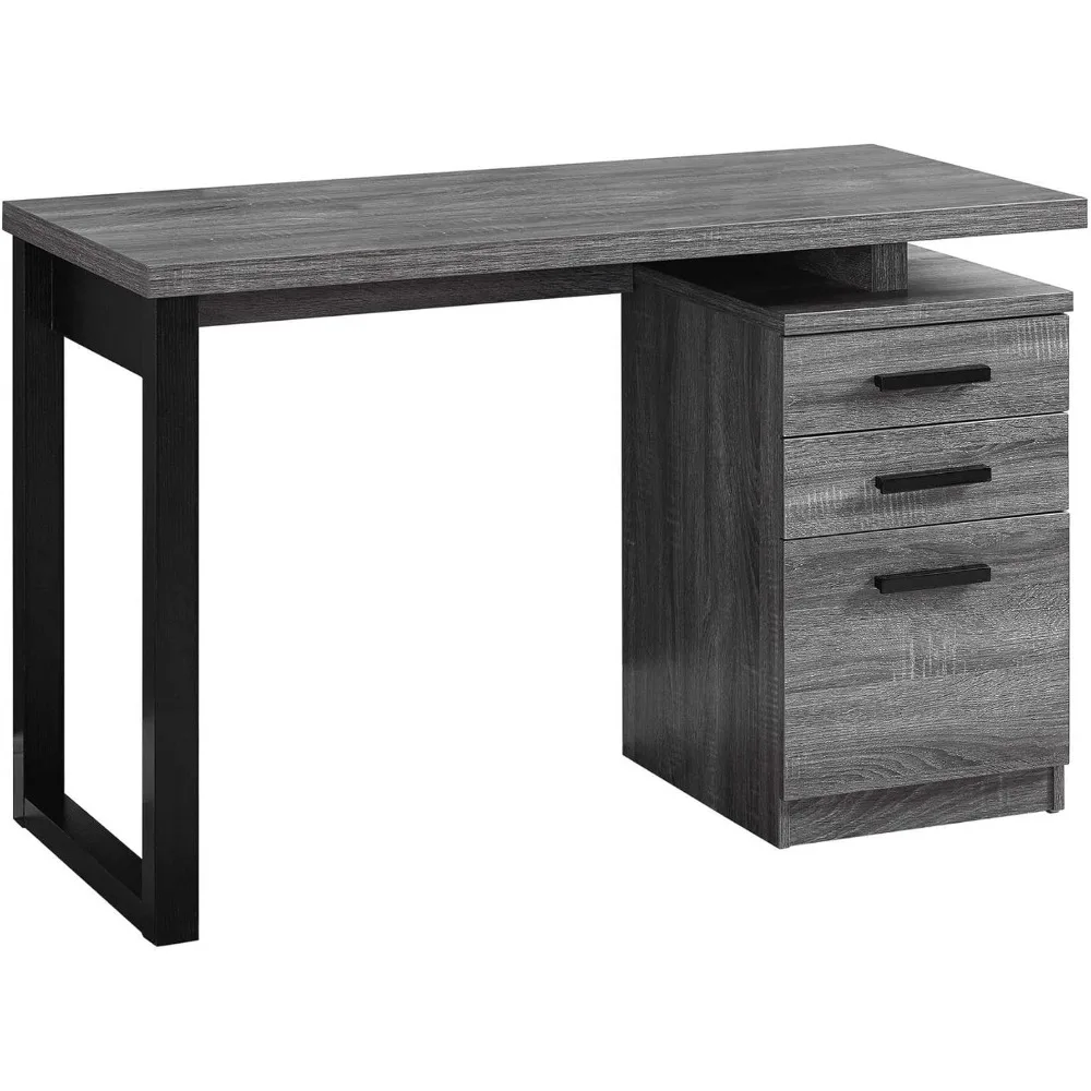 

Contemporary Home and Office Laptop Desk with Drawers, 48" Length, Grey-Black Metal Frame
