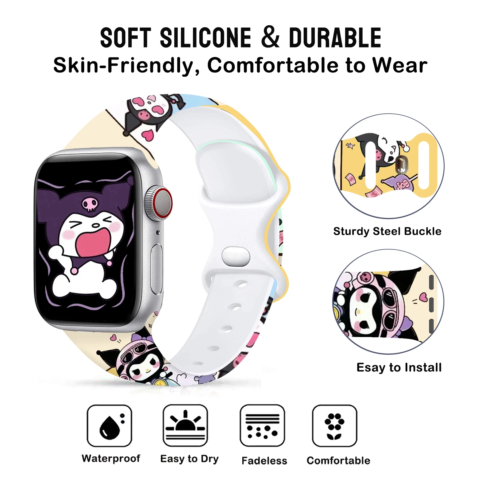 Kuromi Series 2 bedrukte band voor Apple Watch 11 10 9 8 7 SE siliconen band vervangbare horlogeband voor iWatch 46 mm 42 mm 41 mm 40 mm