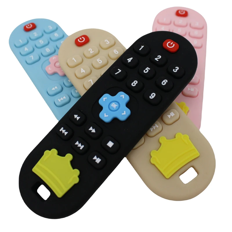 Baby silicone remote control teether baby anti-eating hand teething stick cartoon soothing teething toys cognitive teething toy