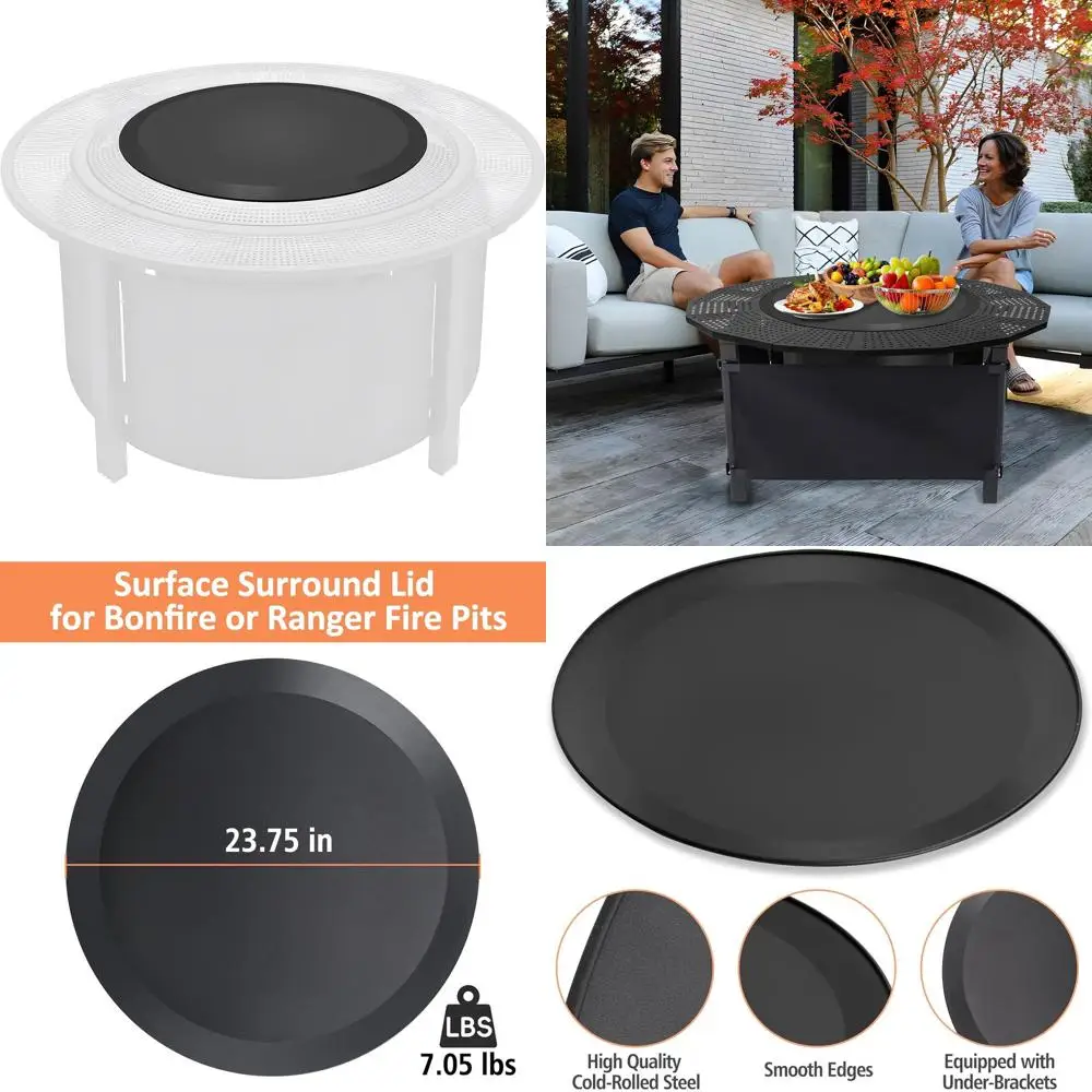 

Heavy-Duty 19-24 Propane Fire Pit Lid, Steel Surface Cover with Replacement Accessories