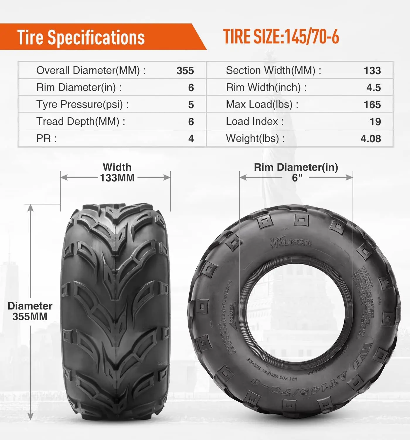 Ban ATV Go Kart Mini Bike 145/70-6, Tubeless Off-Road 4PR Paket 2 Buah, Performa Segala Medan
