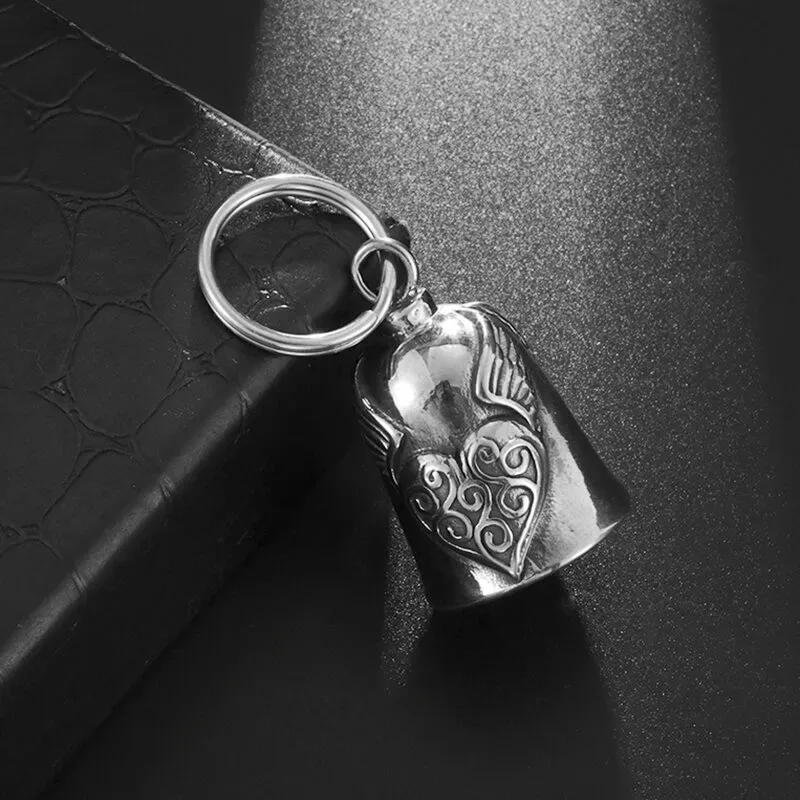 Vintage Silver Color Love Angel Wings Bell Pendant Lucky Jewelry Men's Motorcycle Accessories Gift