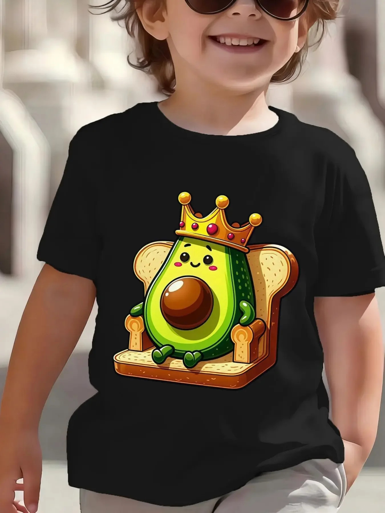 Kids Cute King Avocado On Toast Graphic Tee Boys Girls Family Matching Short Sleeve Funny Fruit Cartoon Casual Daily T Shirt