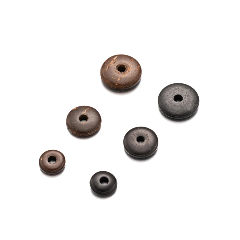 50pcs Black Brown Round Flat Discs Coconut Spacer Loose Beads for DIY Bracelets Needlework Jewelry Making Supplies Accessories