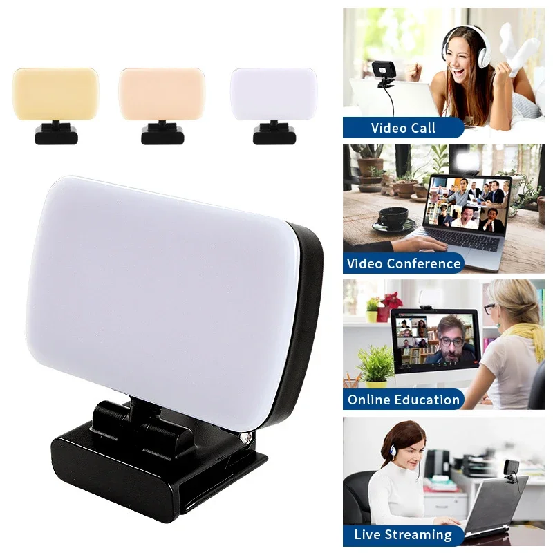 Video Conference Selfie Ring Lamp Light For iPad Laptop PC Webcam Studio LED Dimmable Lighting With Clip For Youtube Live Stream