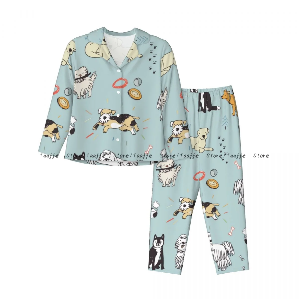 Women's Pajamas Long-sleeved Girl Loungewear Two-piece Set Different Doodle Dogs Pajamas for Autumn Spring