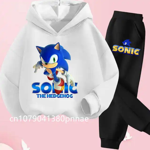 

2-14 Years Old Boys and Girls Set Children's Clothing Hot Children's Spring and Autumn Sonic Net Red Print 2 Hoodie + Pants Set
