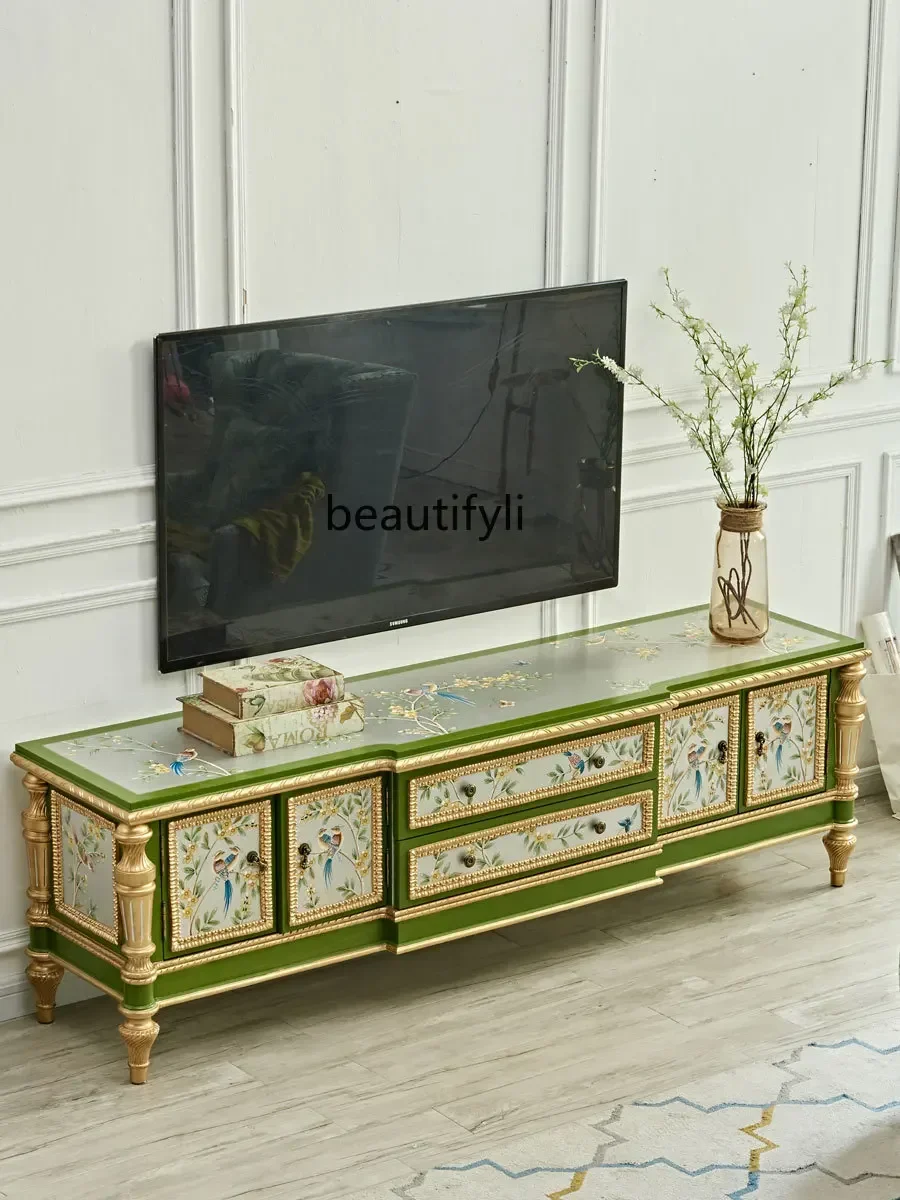 French TV cabinet coffee table combination home living room floor European American painted retro new