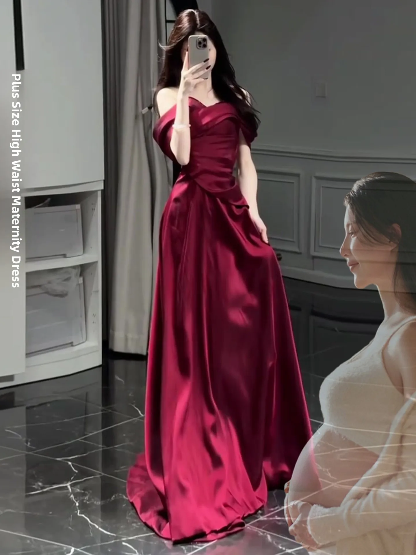 

Pregnant Women's Satin One-oulder Wedding Dr Adult Ceremony Return Home Celebration Large Size Evening Par Dr