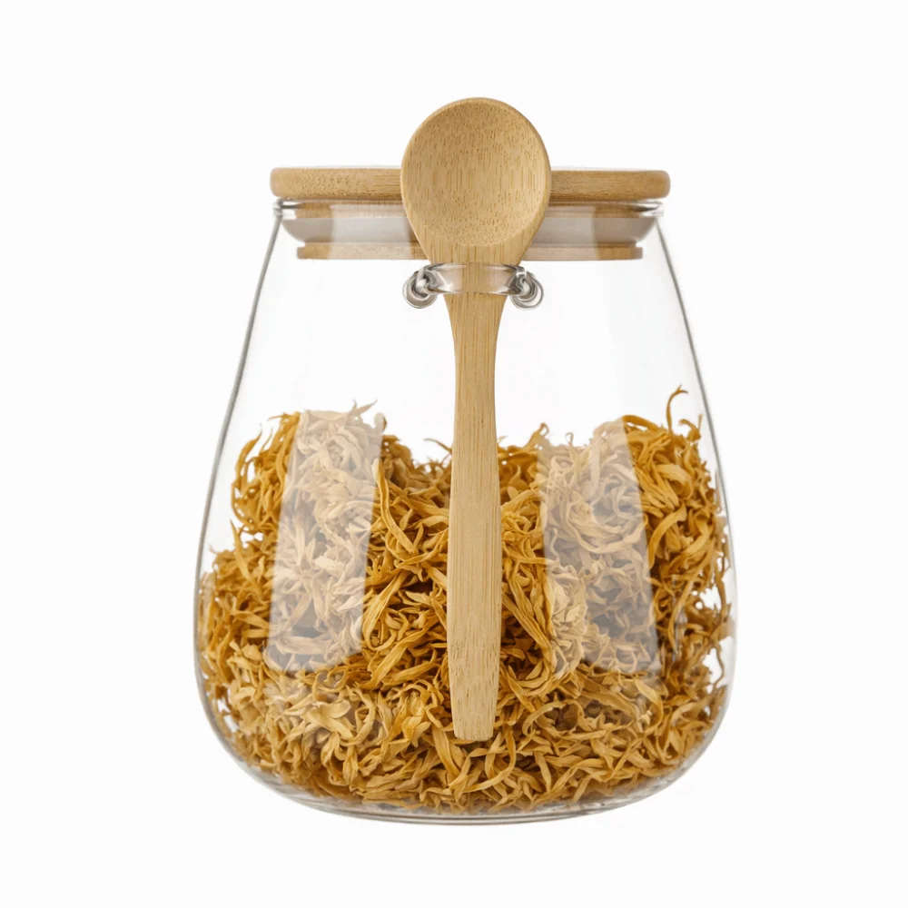 

Wide Mouth Glass Storage Jars Leak-Proof Airtight Glass Storage Containers with Bamboo Lid with A Spoon Kitchen Canisters
